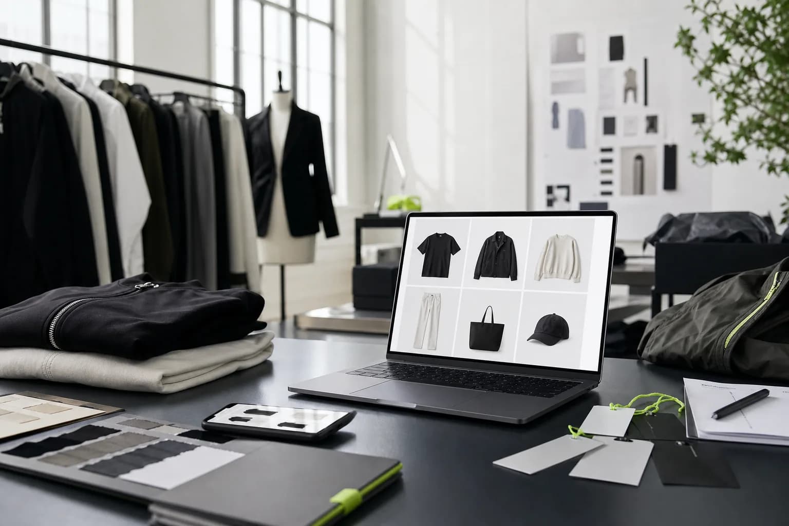 服装工作室里正在把样衣生成商品目录图
